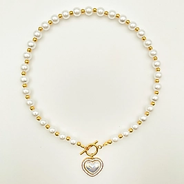 Pearl Heart Steel Necklace | Kolye